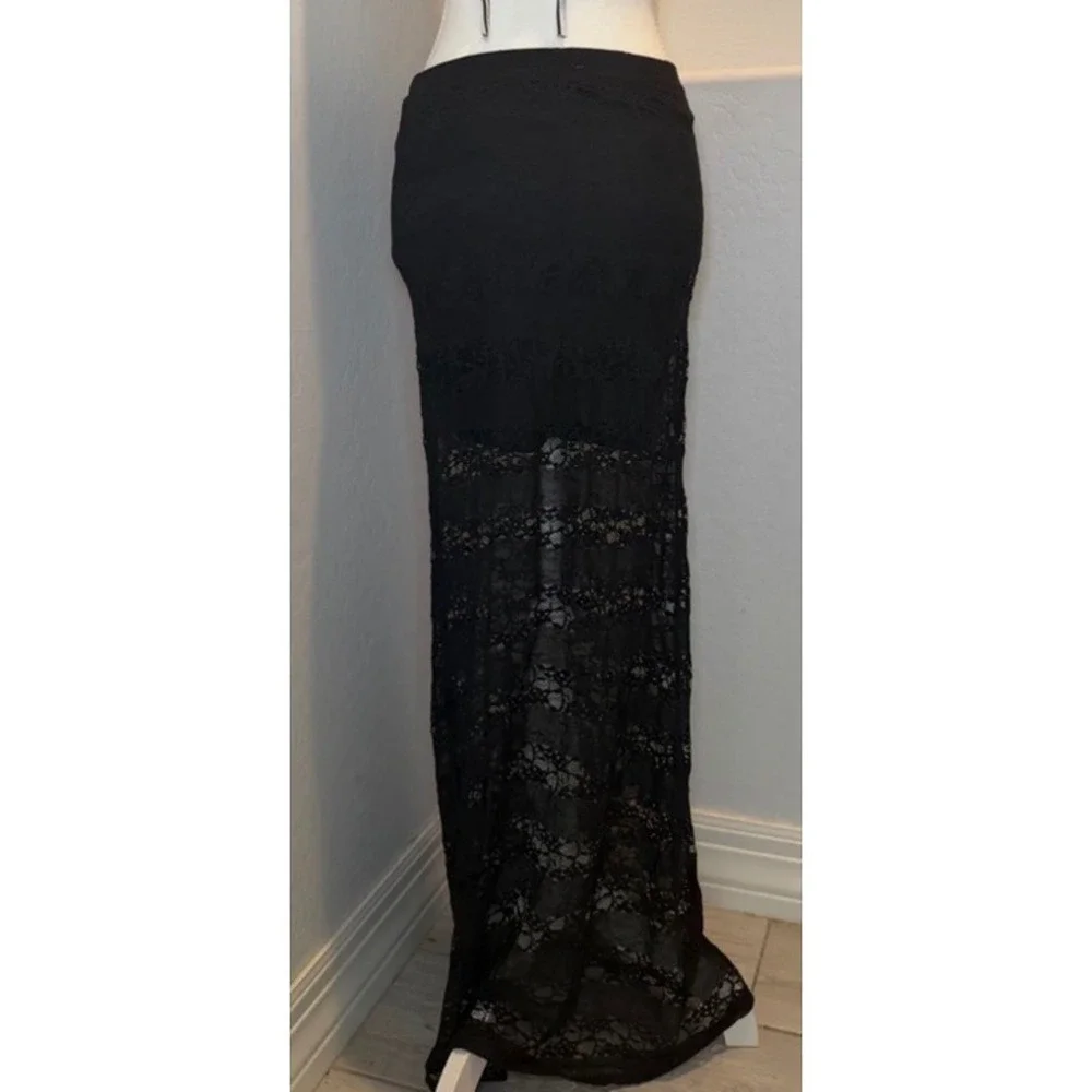 Lily White Black Lace Maxi Skirt Womens XS‎ Sheer Lace Boho Goth Festival